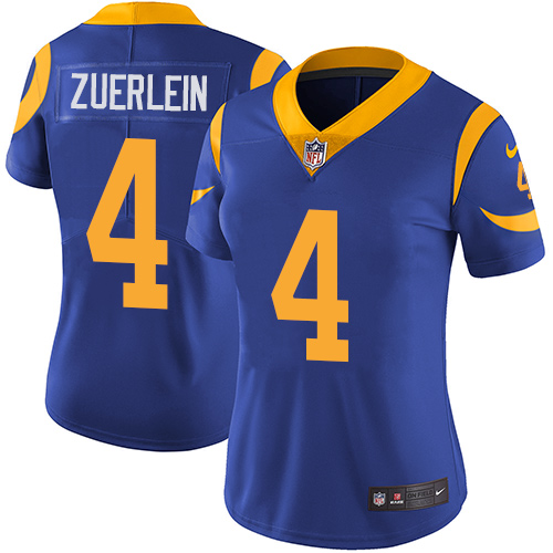 Nike Rams #4 Greg Zuerlein Royal Blue Alternate Women's Stitched NFL Vapor Untouchable Limited Jersey - Click Image to Close